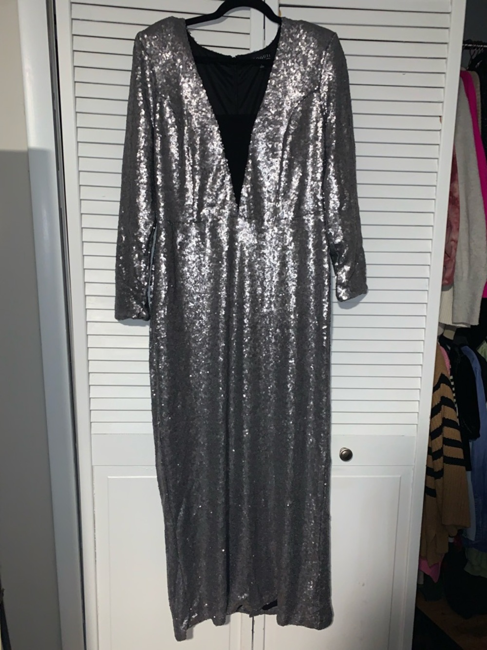 Eloquii Plus Size Women’s Silver Sequin Maxi Dress